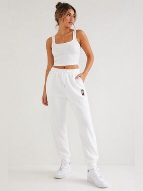 Yuna Fashion White Waffle Knit Joggers High Rise Lounge Sweatpants Size S/M